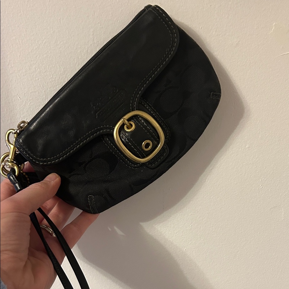 Coach Black Wristlet with Gold Buckle
